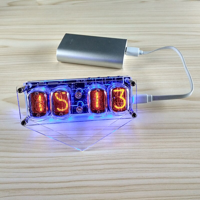 Elektronische DIY in-12 glühen Rohr 4-stelligen Uhr Bunte LED-hintergrundbeleuchtung DS3231 Nixieröhren Uhr in-12B DC5V USB