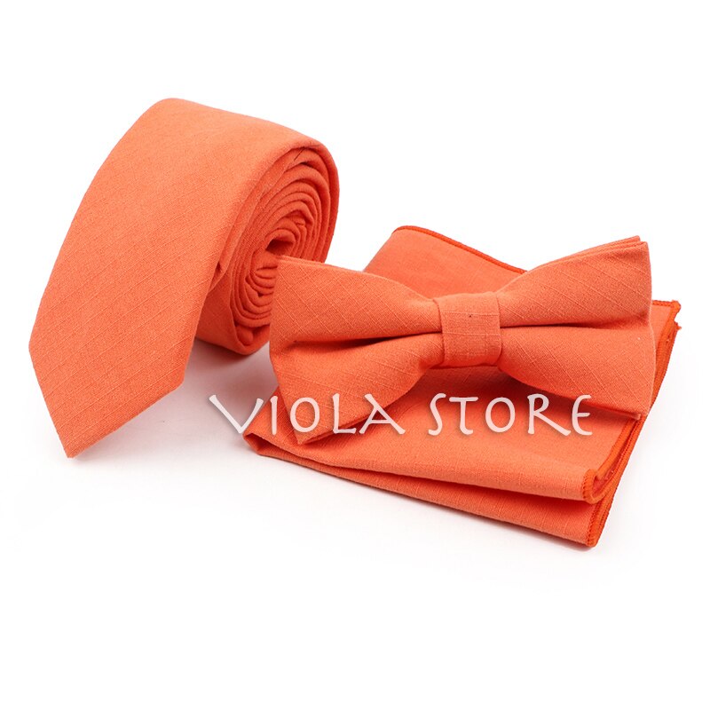 Conjunto de pañuelo de algodón para hombre, corbata de lazo, Color verde claro, rosa, naranja, sólido, 6cm, para boda, , accesorio superior: 11