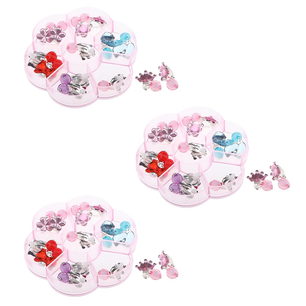 7 Pairs Cartoon Kids Kleurrijke Acryl Omzoomd Clip Op Oorbellen + Box