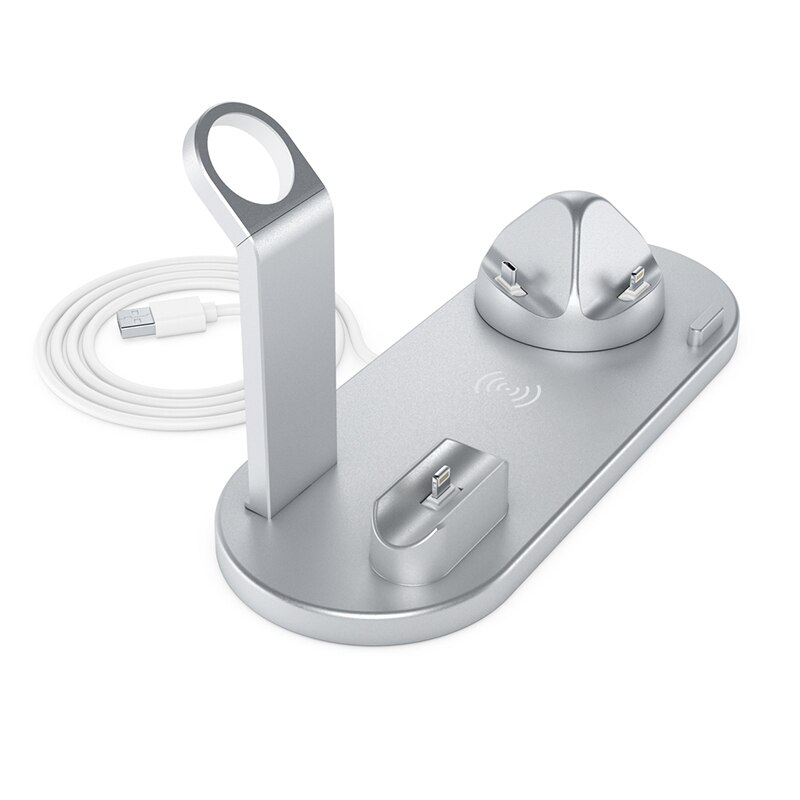 10W Draadloze Snel Opladen Voor Apple Huawei Samsung Xiaomi Mobiele Telefoon Draadloze Oplader Horloge Headset Opladen Stand Desktop: 3 in 1 10w silver