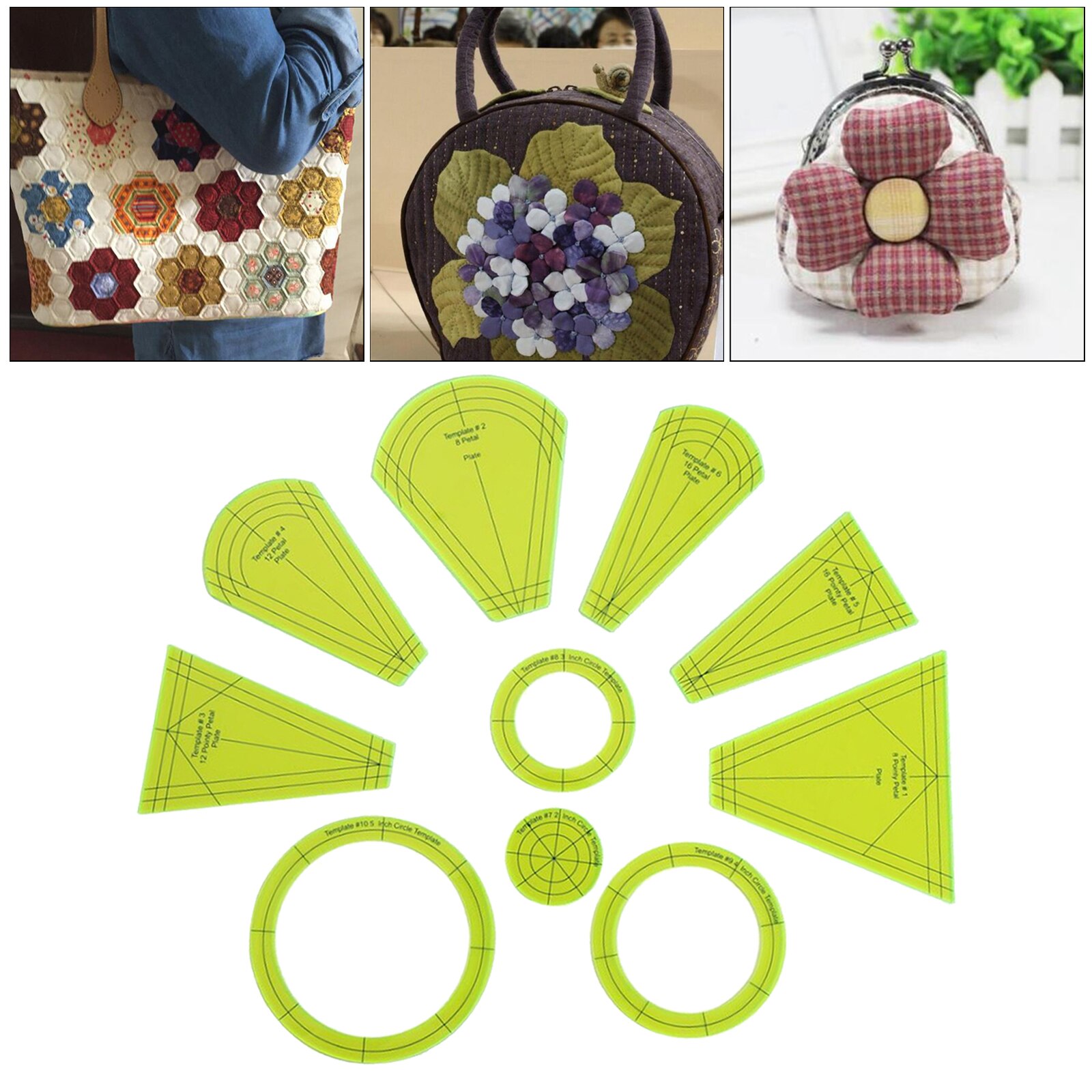 10Pcs Regular Dresden Plate Template Patchwork Frames Ruler Dressmaking DIY