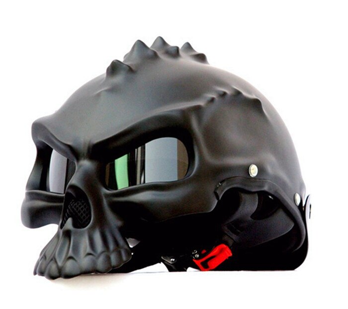 489 Dual Verwenden Schädel Maske Motorrad Helm Capacete Casco Neuheit retro Casque Motorrad Halbe Gesicht Rolle Helm: matt Schwarz / XL