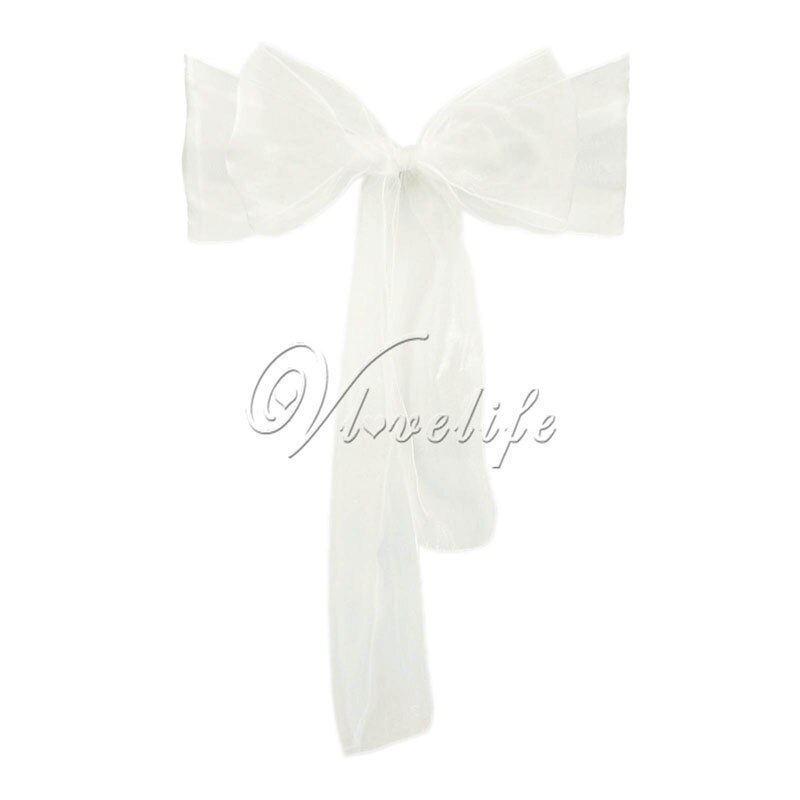 100pcs Chair Sashes Organza Chair Bows Wedding Party Supplies Christmas Valentines Decor Sheer Organza Fabric Chair Decoration: Ivory