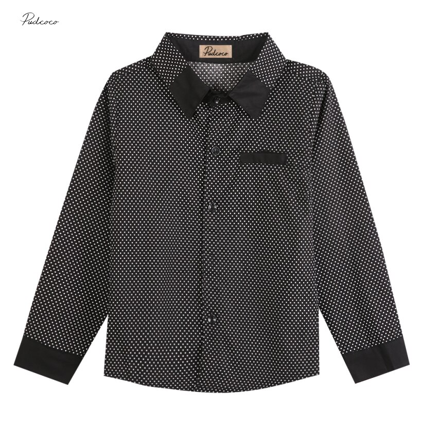 Chemise longues manches pour petits garçons | Chemise à pois, vêtements noirs, blancs, tendance