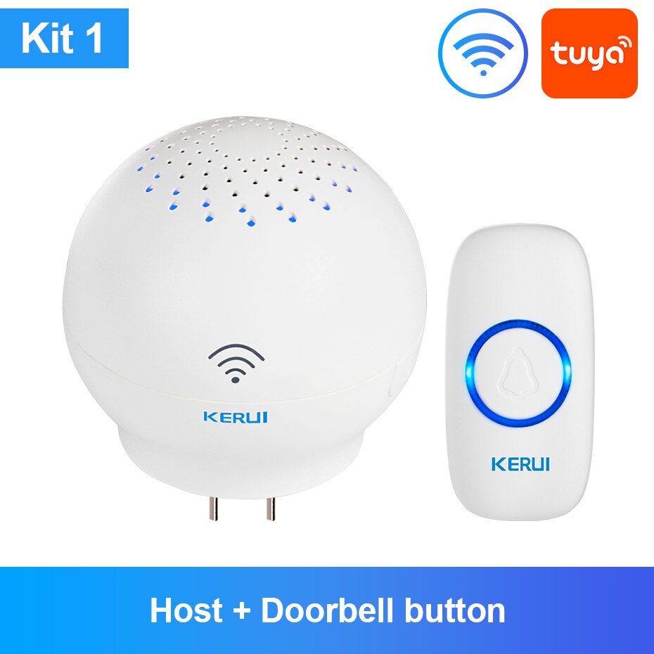 KERUI WIFI Doorbell Alarm Welcome Function Smart Wireless Doorbell 100M APP remote Control 52 chime Wireless Button Doorbell: Kit1