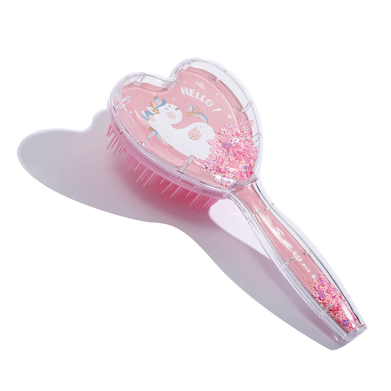 Cute Heart Hairdressing Comb for Kids Anti-knot Massage Hair Comb for Children Girls Cartoon Unicorn Flowing Stars Hair Comb: pink horse