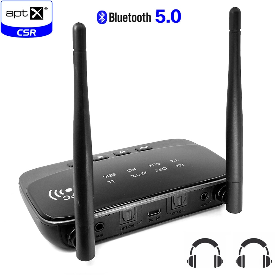 Long Range NFC Bluetooth 5.0 Transmitter Receiver Audio Adapter APTX HD &amp; Low Latency Optical RCA 3.5mm AUX