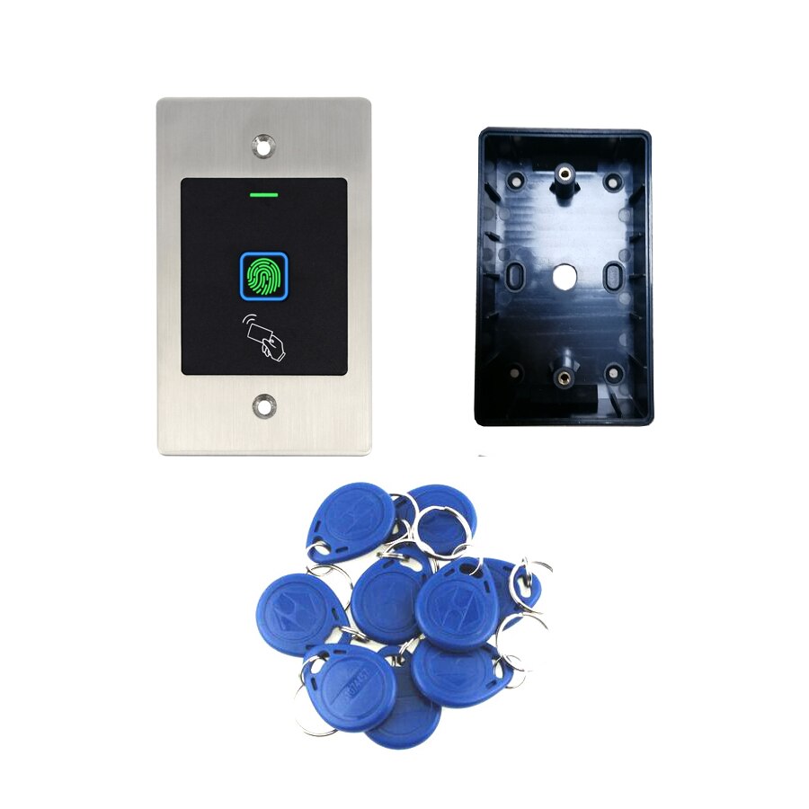 RFID Reader Keyless Door Opener Metal Access Control scanner 800 users Mini IP66 Waterproof Embedded Fingerprint reader: base tags
