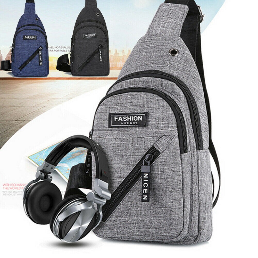 Hommes en cuir PU taille Pack fronde poitrine sac à bandoulière Sport sac à bandoulière Portable USB sac de charge