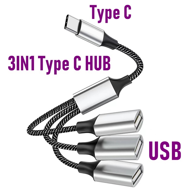 Cable adaptador divisor USB 1 en 3 salida 4 puertos OTG convertidor tipo C extensión datos de alimentación para teclado de ordenador portátil controlador de juego ratón: naranja