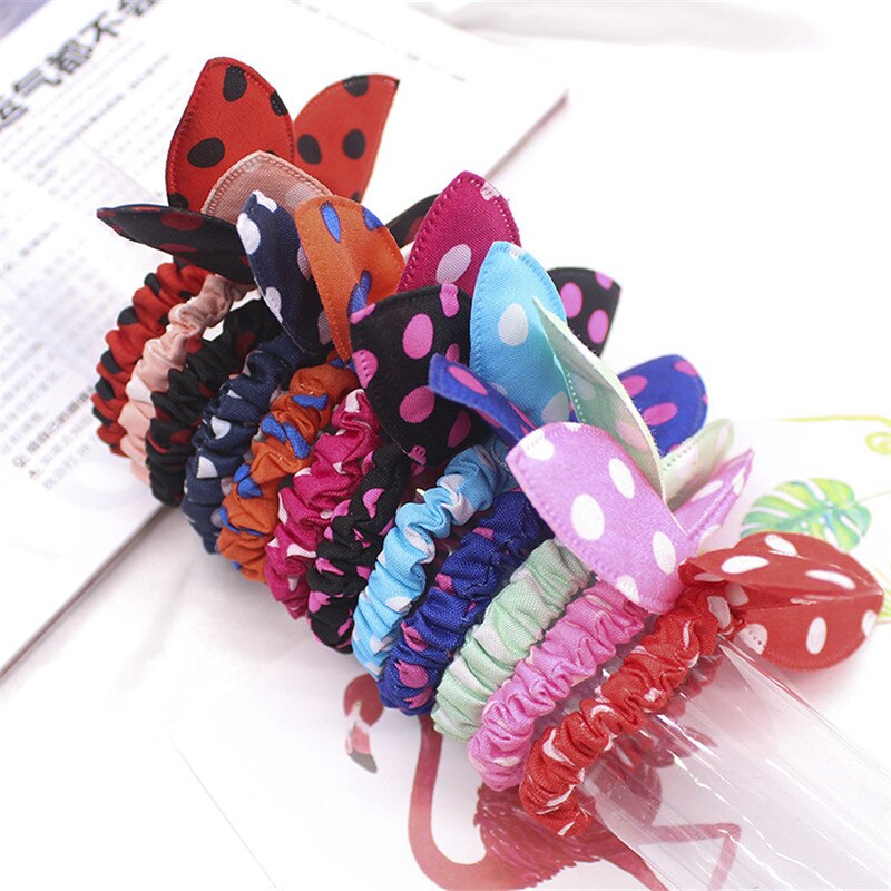 20 cores aleatórias enviado 10 pçs kawaii adorável coelho bowknot headbands orelhas de coelho ponto headwear elástico corda de cabelo: Default Title
