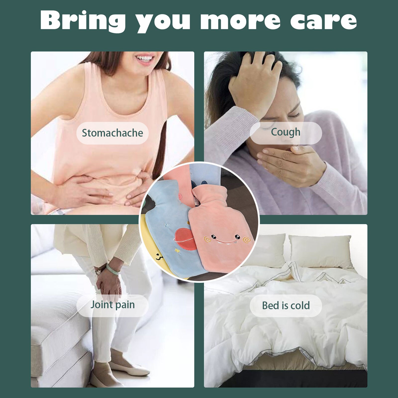 1000ml Rubber Water Bottle with Plush Cartoon Cute Cover Warm Water Bag Hand Stomach Waist Warmer for Home Classroom Office