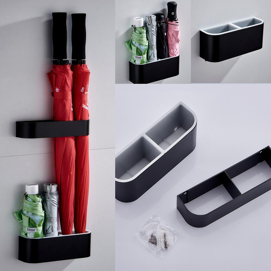 Zwart Draagbare Wandmontage Paraplubak Rack Effen Kleur Paraplu Opslag Houder Plank voor Home Office Paraplu Houder