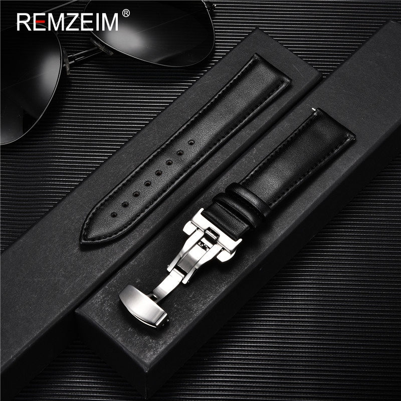 Casual Zakelijke Lederen Horlogeband 18mm 20mm 22mm 24mm Band Rvs Vlinder Gesp Horloge Accessoires polsbandjes: Rose groen / 24mm