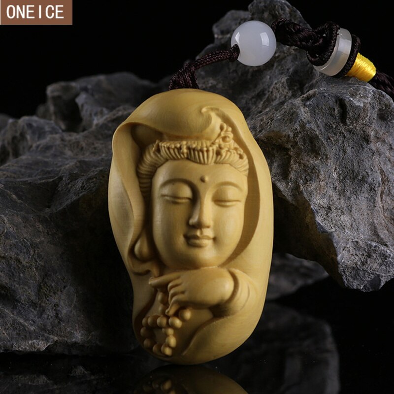 Solid wood Guanyin small wood carving,Wooden handmade Buddha statue，Modern art sculpture，Home Feng Shui pendant, car decoration