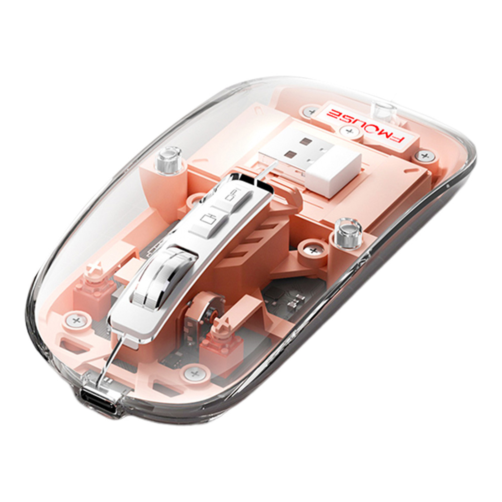 Souris sans fil Bluetooth aste, rétroéclairage RVB, souris de jeu, photoélectrique, transparente, muet, PC Gamer, 3 modes, 2400Dpi: Rose