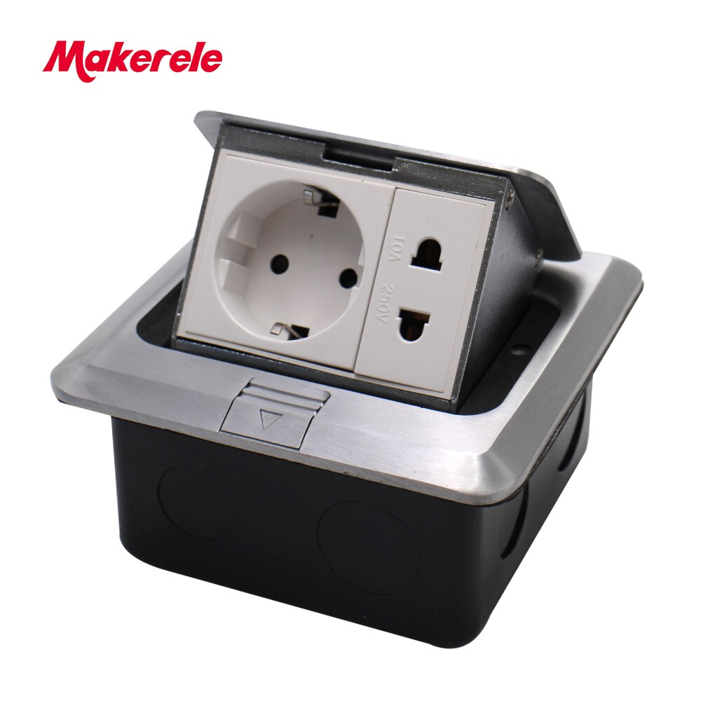 EU Standard Floor Socket square shape Pop Up Outlet Box with rj45 net/phone/USB connector aluminium alloy panel Makerele