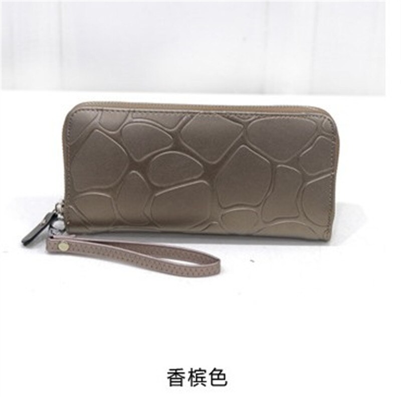 Pochette pour téléphone portable, portefeuille Long pour femmes, grande pierre en relief, , fermeture éclair,: Champagne