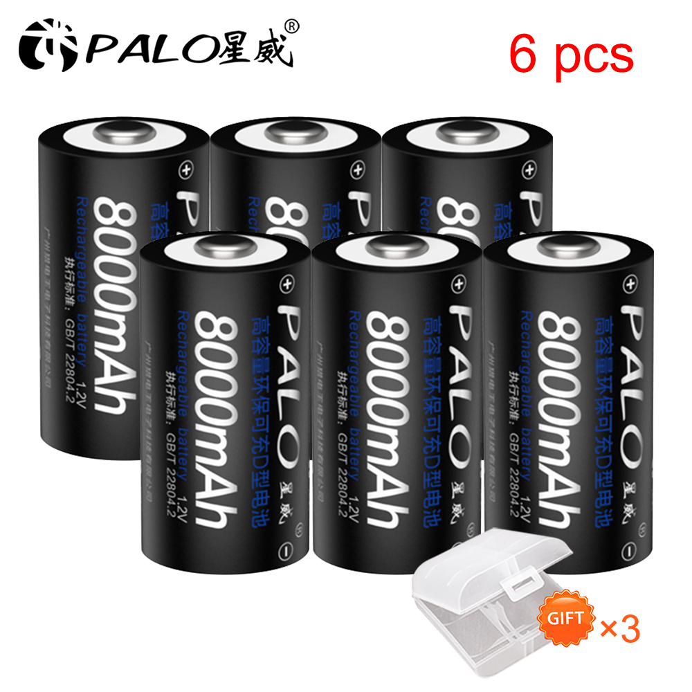 Palo 1.2v d-akku (8000 mah  r20 1.2v -mh) + led-schnellladegerät: 6 stück batterie