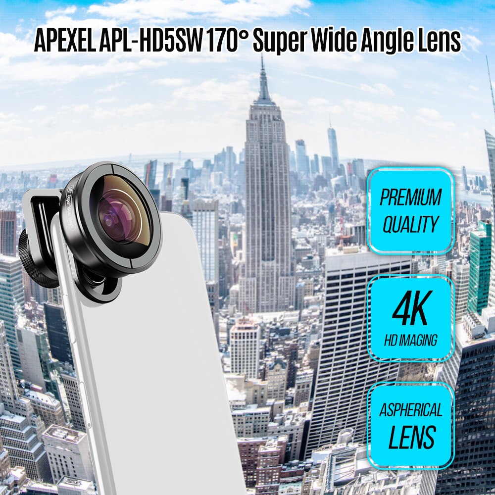 Apexel 170°super Wide Angle Lens For Iphone Pixel For Samsung For Huawei Smartphones For Dual Lens / Single Lens Smartphone