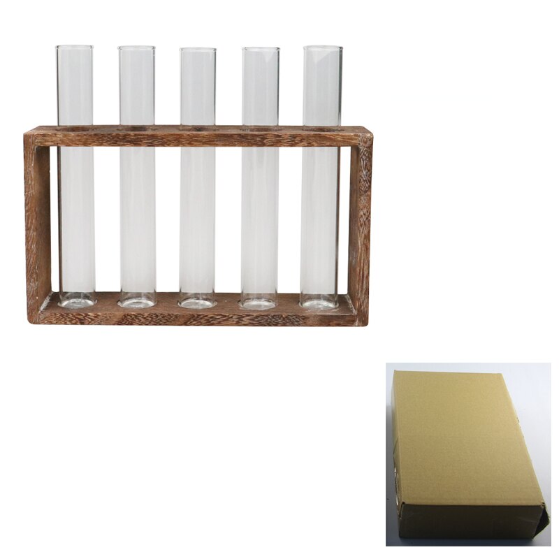 Wasser Pflanzen Glas Vase, Reagenzglas Pflanzer Moderne Blume mit retro Solide Holz Stehen Tabletop: 5 Rohr mit Karton