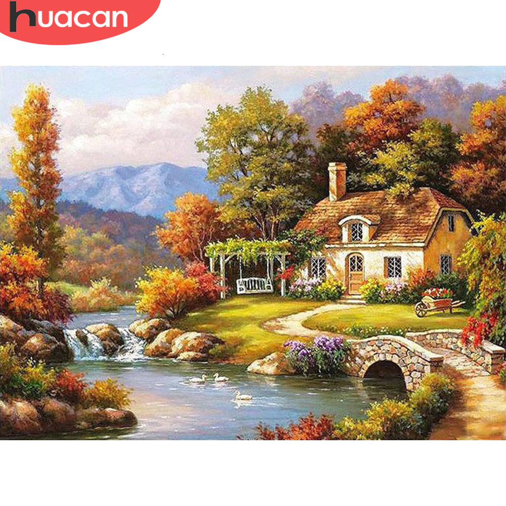 HUACAN Paint By Numbers Scenery Drawing On Canvas HandPainted House Art DIY Picture Kits Home Decor
