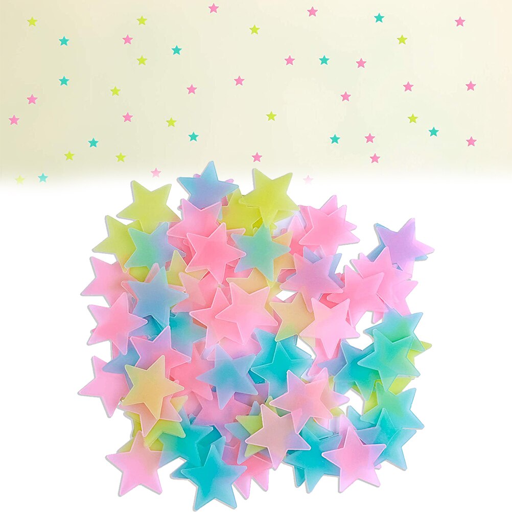 100 stk lysende 3d stjerner lyser i mørket lysende på væg klistermærker plakater til børneværelse stue tilbehør til hjemmet: 100 stk farverige