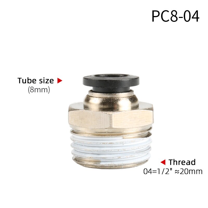 1PCS Pneumatic Quick Connector PC 4MM-12mm Hose Tube Air Fitting 1/4" 1/8" 3/8" 1/2"BSPT Male Thread Pipe Coupler: PC8-04