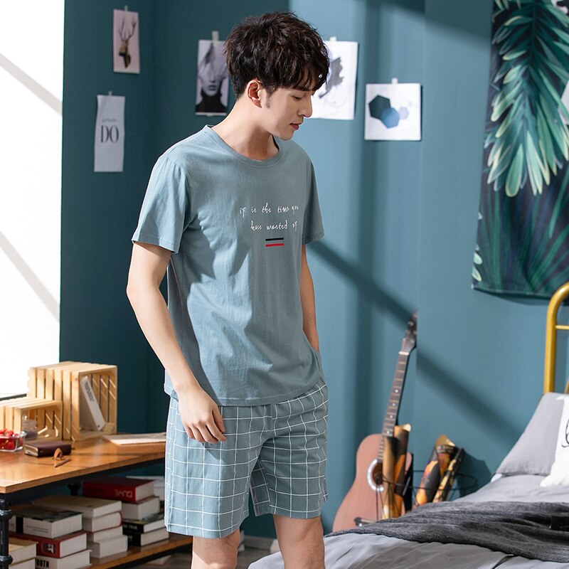 Mannen Zomer Katoenen Korte Mouwen Korte Broek Pyjama Set Multi Stijlen Plus Size Heren Nachtkleding Pyjama Dunne Gedeelte thuis Pak
