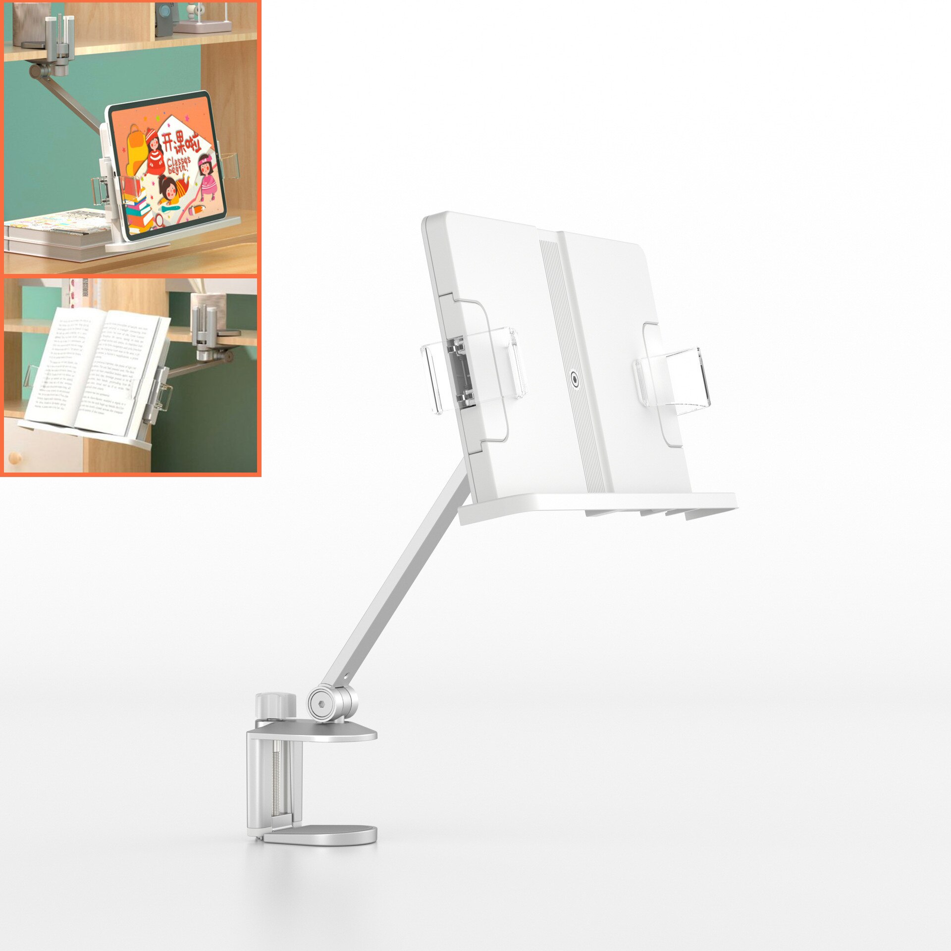 Desk Clamping Aluminum Reading Book Stand Multi-angle Adjustable Reading Book Bracket Table Camping Book Holder Tablet Stand
