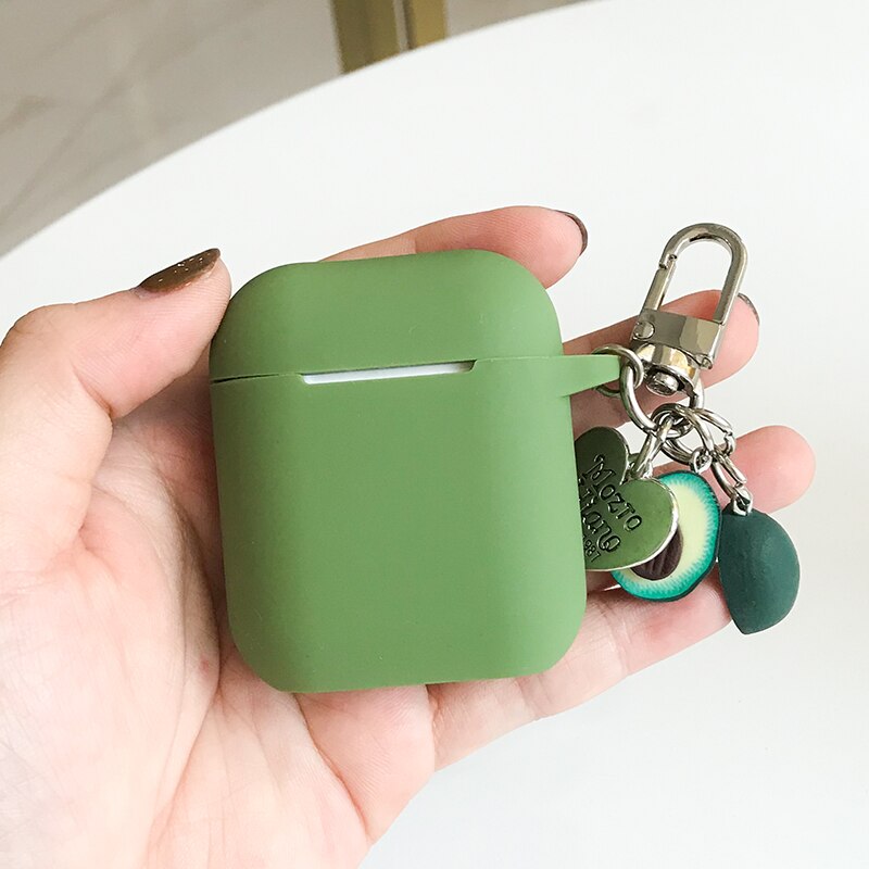 Grön avokado dekorativt silikonfodral för apple airpods bluetooth hörlurstillbehör för  i10 skyddspåsar nyckelring