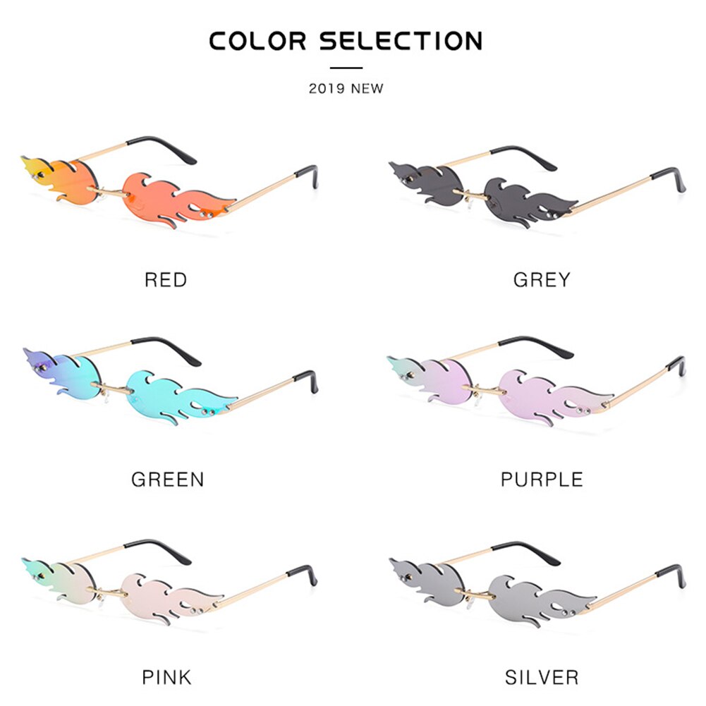 Rimless Wave Sunglasses Fire Flame Sunglasses Streetwear Car Driving Glasses Trending Narrow UV 400 Eyewear