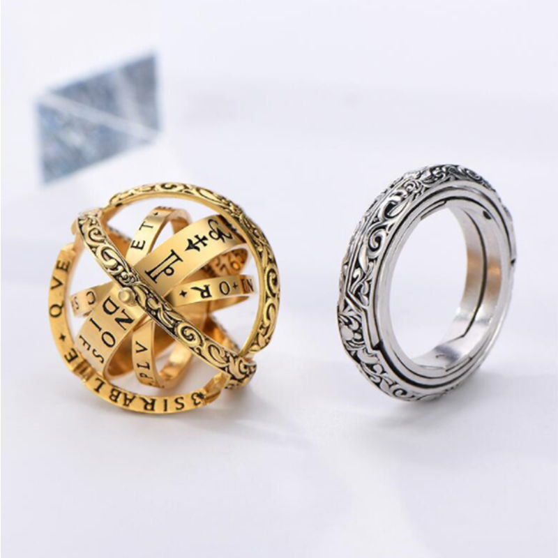 Astronomische bolvormige ring, kosmische vingerring, paar, geliefde, sieraden, roterende sterrenbeelden, vingerring, vintage hanger