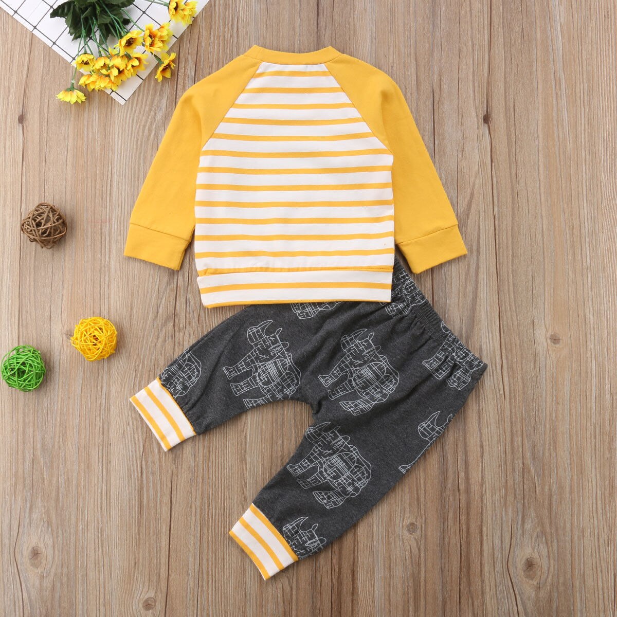 Børn baby drenge tøj næsehorn t-shirt toppe+bukser 2 stk outfits tøj