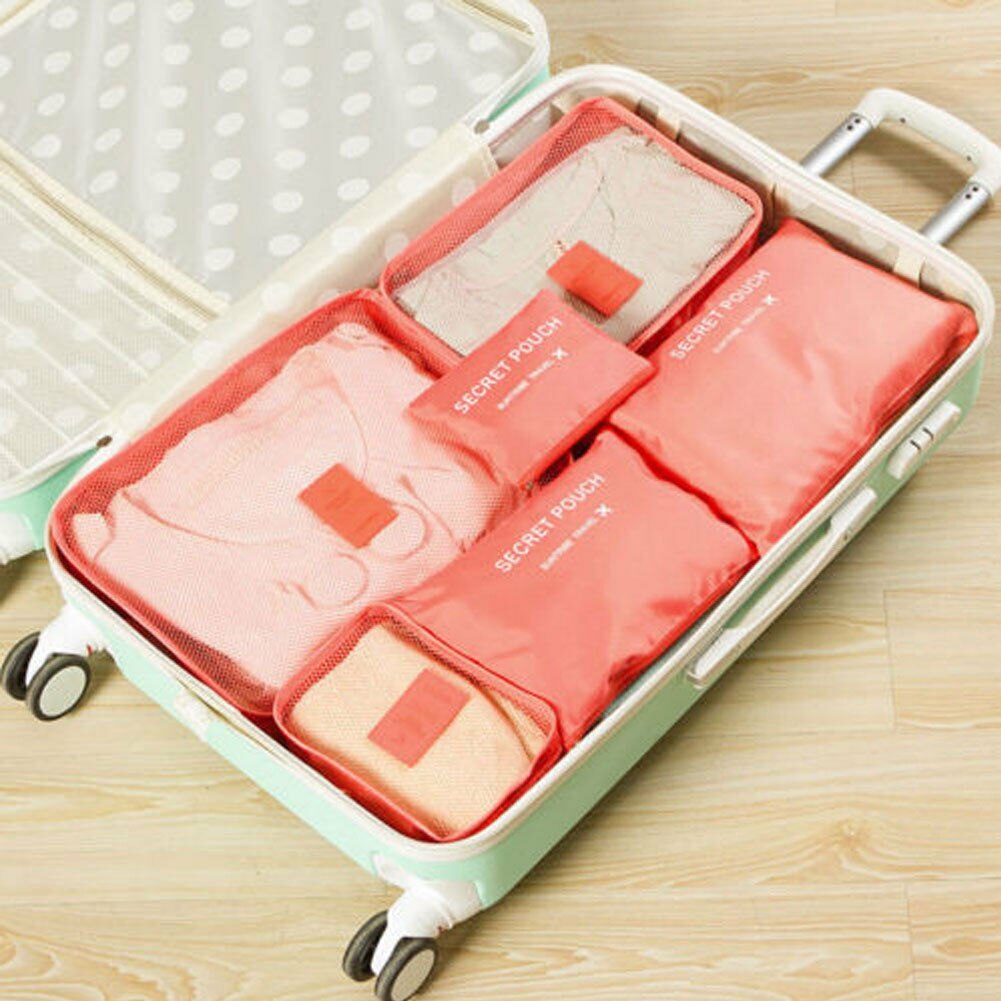 6 Stuks Reizen Kleding Opslag Zakken Waterdichte Draagbare Bagage Organizer Pouch Verpakking Kubus 8 Kleuren: Watermelon Red