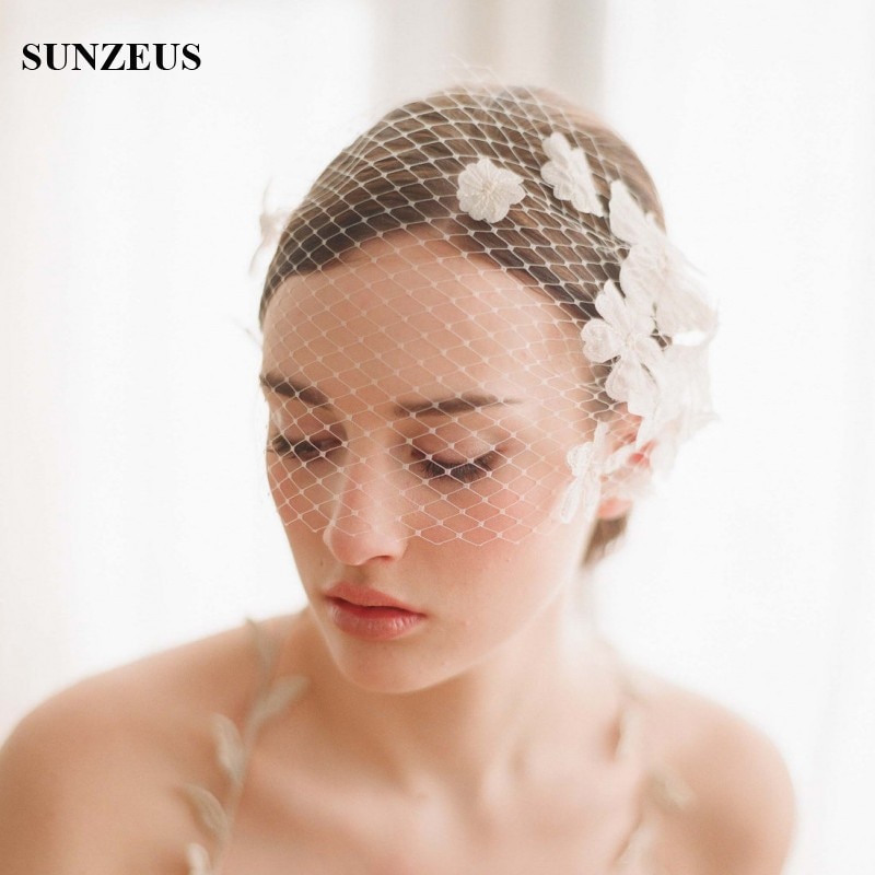 Encantadores accesorios para el cabello de novia de tul Vintage flores perlas niñas pelo cara velo con peine para las señoras accesorios de S805