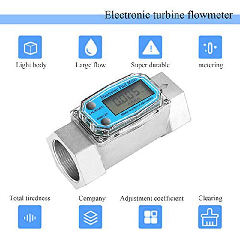 Turbine Flow Meter Electronic Digital Flow-Meter Stainless Steel Liquid Water Methanol (Meter Display Chip)