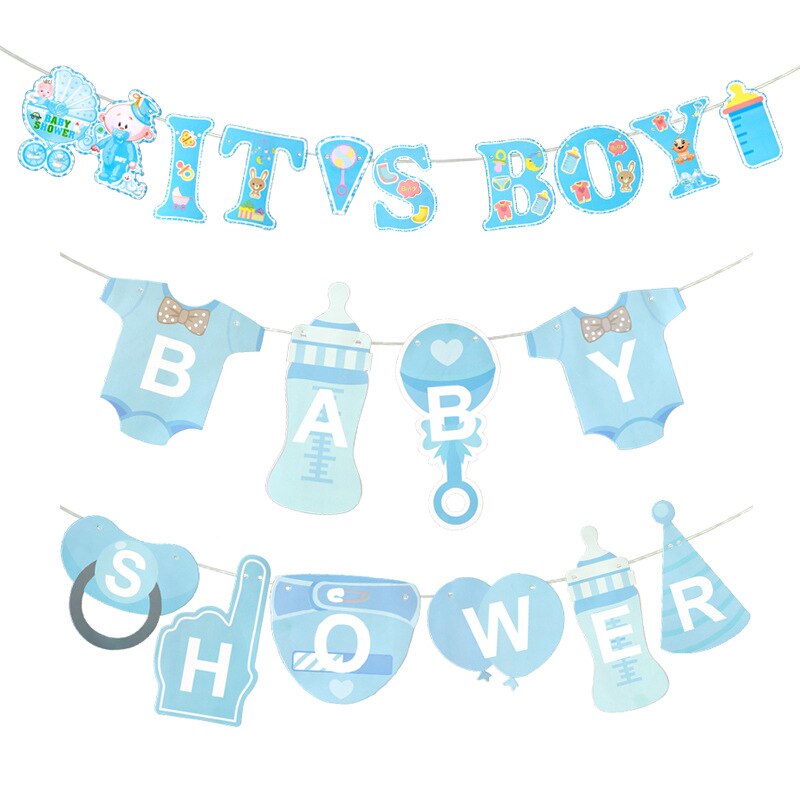 Blå babyelefant tema födelsedag dra flagga set fest dekoration leveranser layout banner duk koppar och tallrikar baby shower: Baner