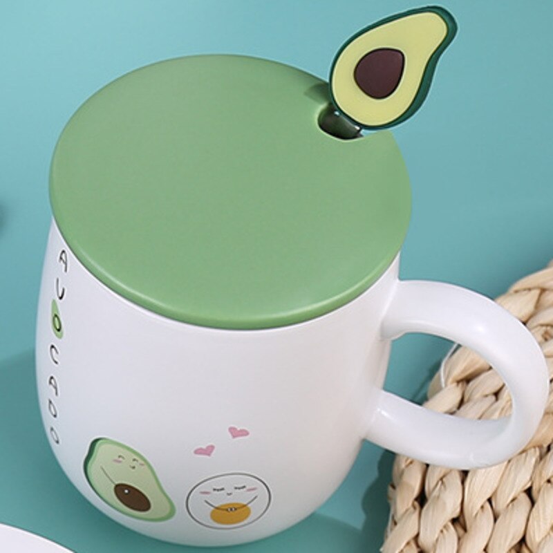 Tazas de cerámica con tapa de 400ml, taza de aguacate de Color resistente al calor, taza de leche de cerámica para el hogar, para beber en la oficina