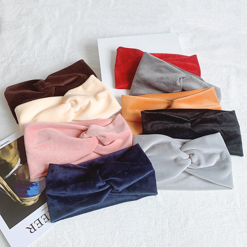 Diademas para mujer, vinchas elásticas de terciopelo con nudo cruzado abrigadas para invierno, turbante suave de Color liso, accesorios para el cabello a la para niñas, diademas