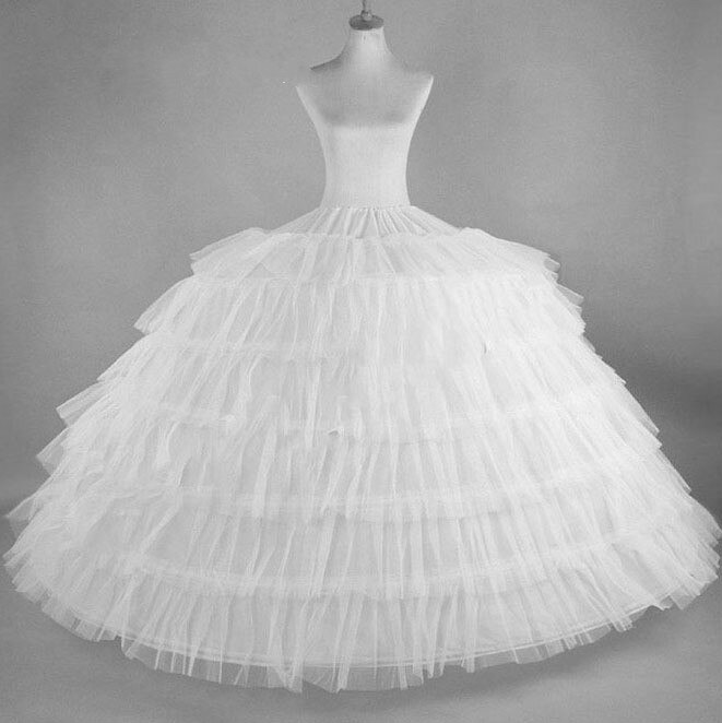 Grand jupon blanc en Tulle, 6 créoles, longues jupes bouffantes Crinoline, sous-jupe pour robe de bal, robe de mariée