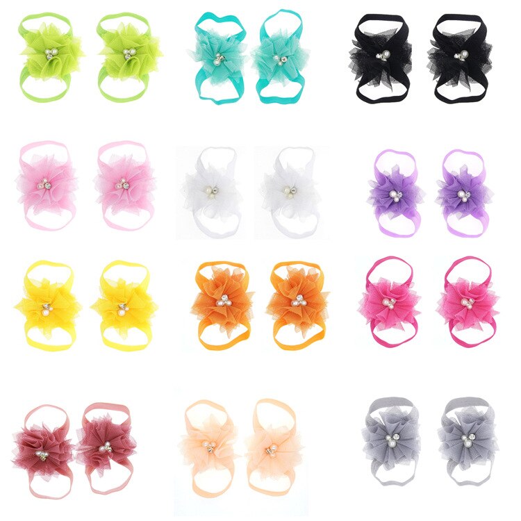 2PCS Baby foot Flower Headband Baby Girls Barefoot Sandals Hair Foot Accessories Elastic Foot Decoration Kids