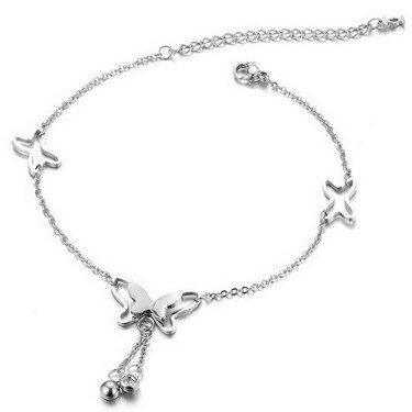 crystal anklet Simple adjustable length butterfly anklet for female: silver