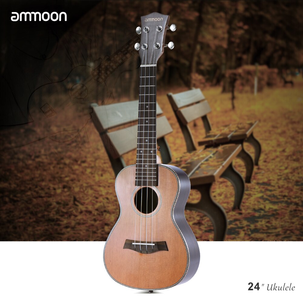ammoon 24" Ukulele Acoustic Soprano Ukelele Uke18 Frets 4 Strings Okoume Neck Rosewood Fretboard String Instrument Musical