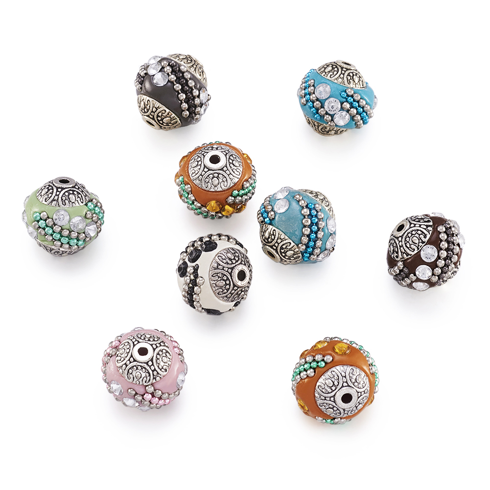 10 peças 14-15mm contas redondas soltas feitas à mão indonésia para fazer jóias pulseira diy com núcleos de liga banhados a prata antiga: Preto