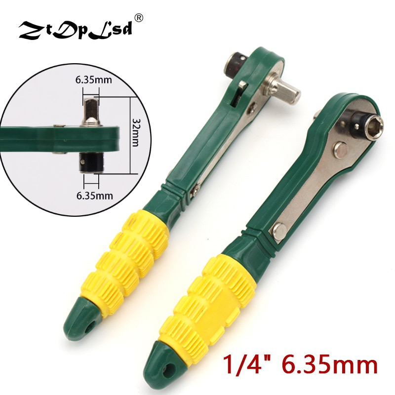 Ztdplsd 1 stk 1/4 " 6.35mm mini hurtig skraldenøgle skruetrækker stang hurtigstik værktøj gul grøn justerbar spænd frigørelse let