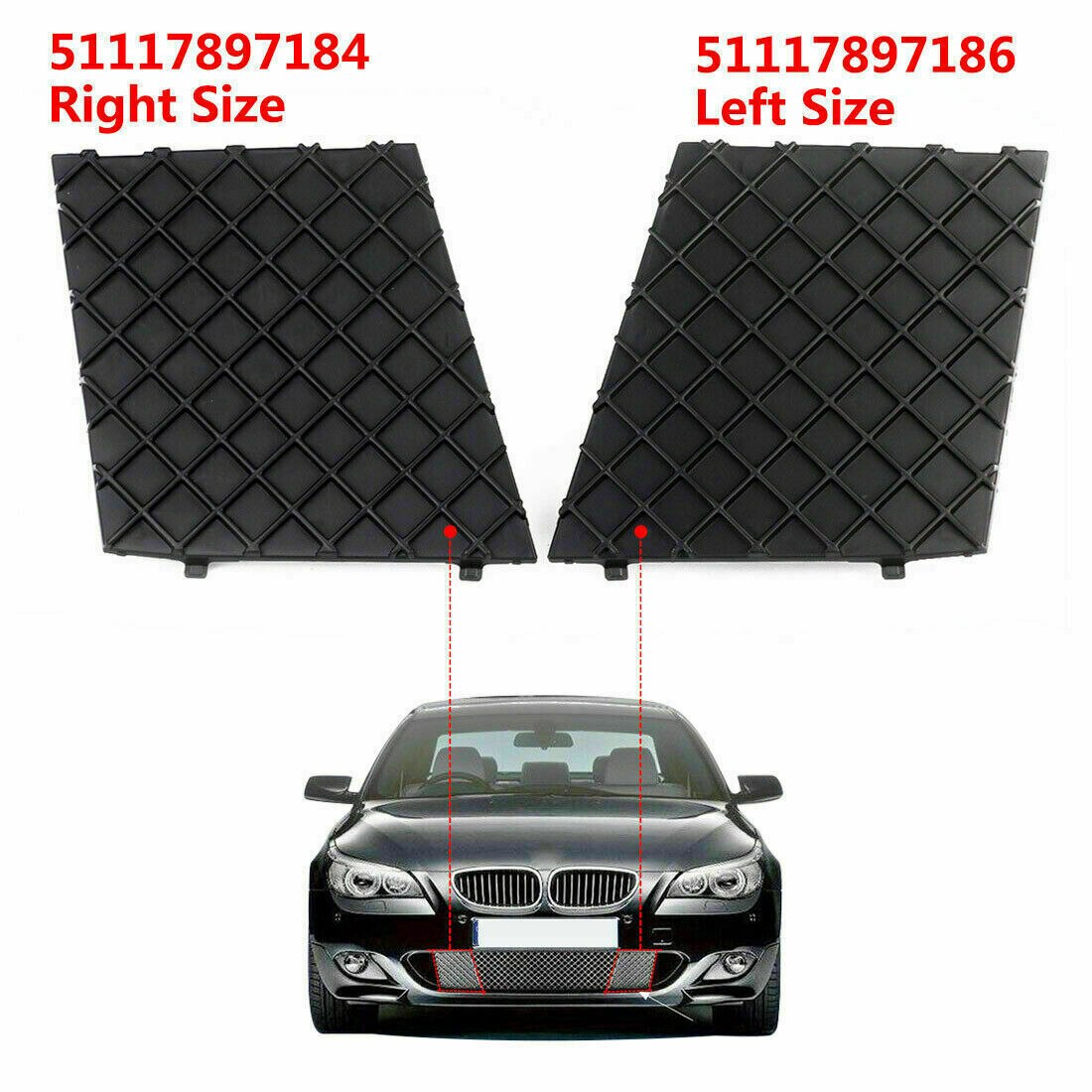 Een Paar Zwarte E60 E61 Auto Voorbumper Lagere Mesh Grill Plaat Trim Cover Voor Bmw E60 E61 M 51117897186 51117897184 Bumper Cover: pair