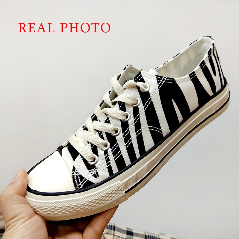 Zebra lærred sko kvinder høje sneakers kvinder snøre af fritidssko kvinder lejligheder udendørs vulkaniserede sko