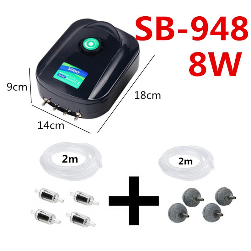 Powerful Silent Aquarium Mini Air Compressor Fish Tank Air Pump Adjustable Aquarium Oxygen Pump Aerator Air Bubble Maker Pump: SB948 and Accessorry