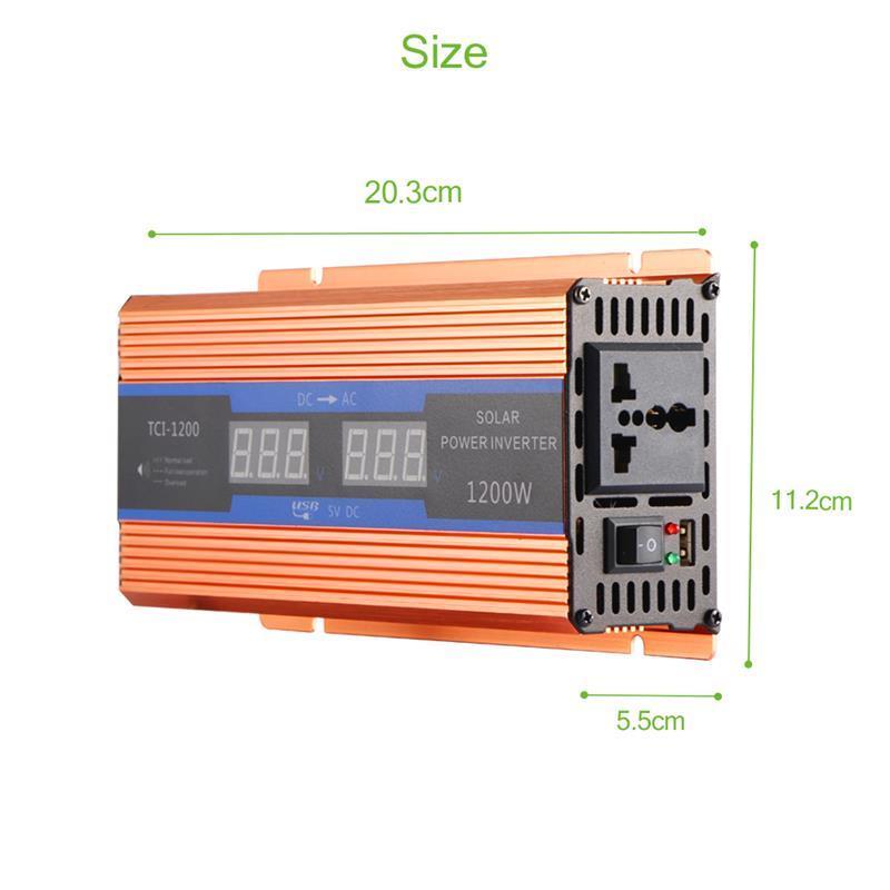 700W Pure Sine Wave Car Power Inverter 1200W Peak Power DC 12V To AC220V With LCD Display